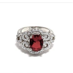 Magnificent Red Corundum and White Diamonique  Ring